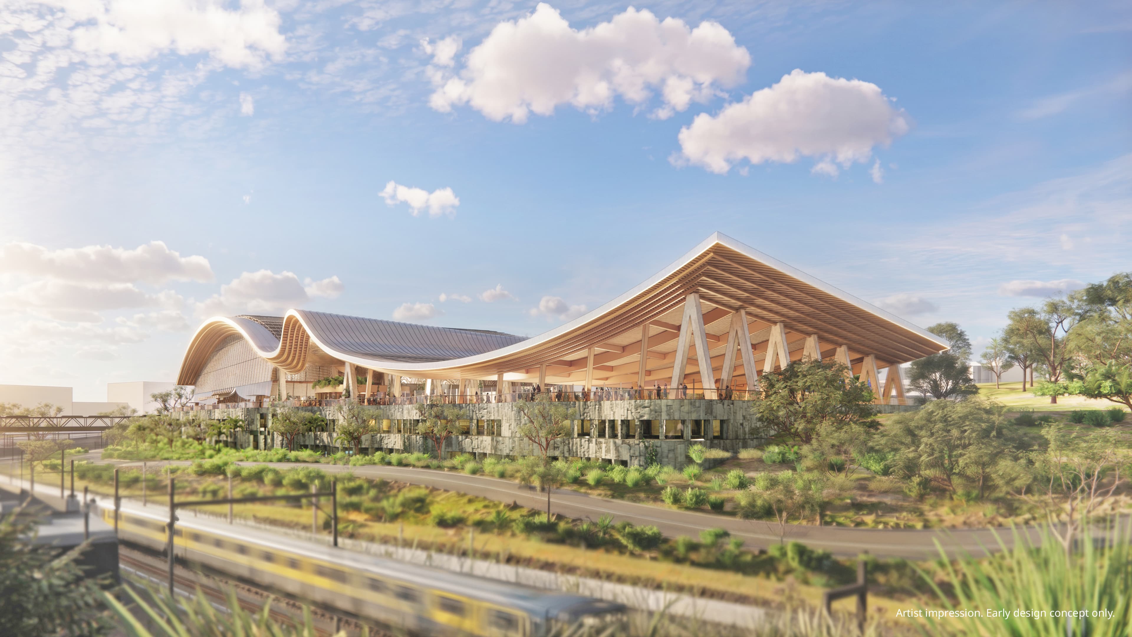 Artists impression render of the National Aquatic Centre, focusing on hall 2