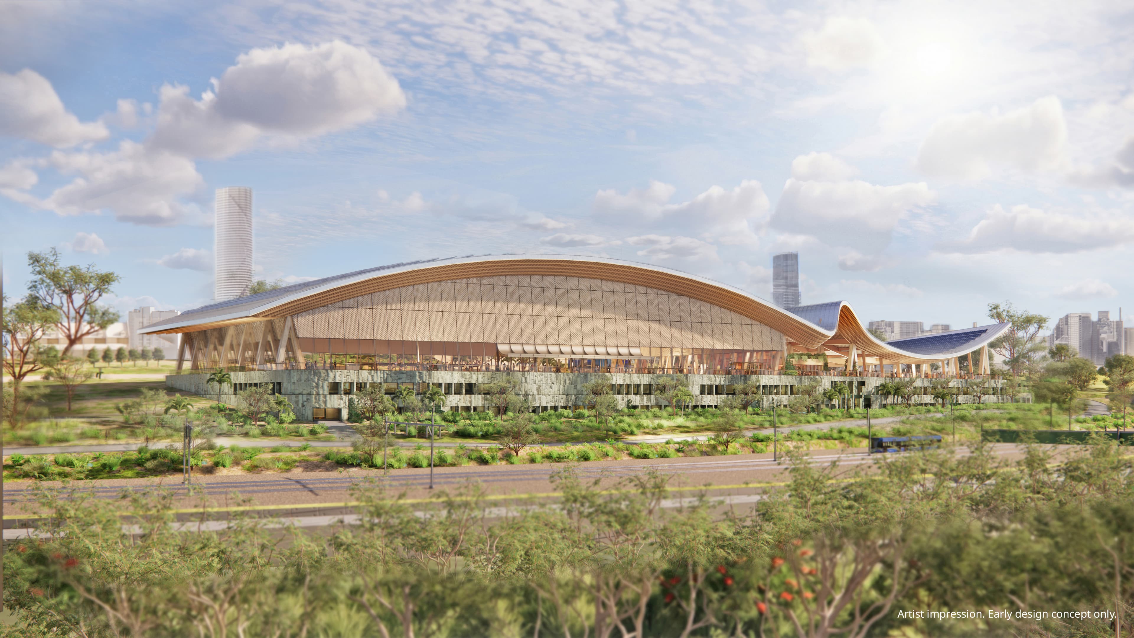 Artist impression render of the National Aquatic Centre, focusing on Hall 1