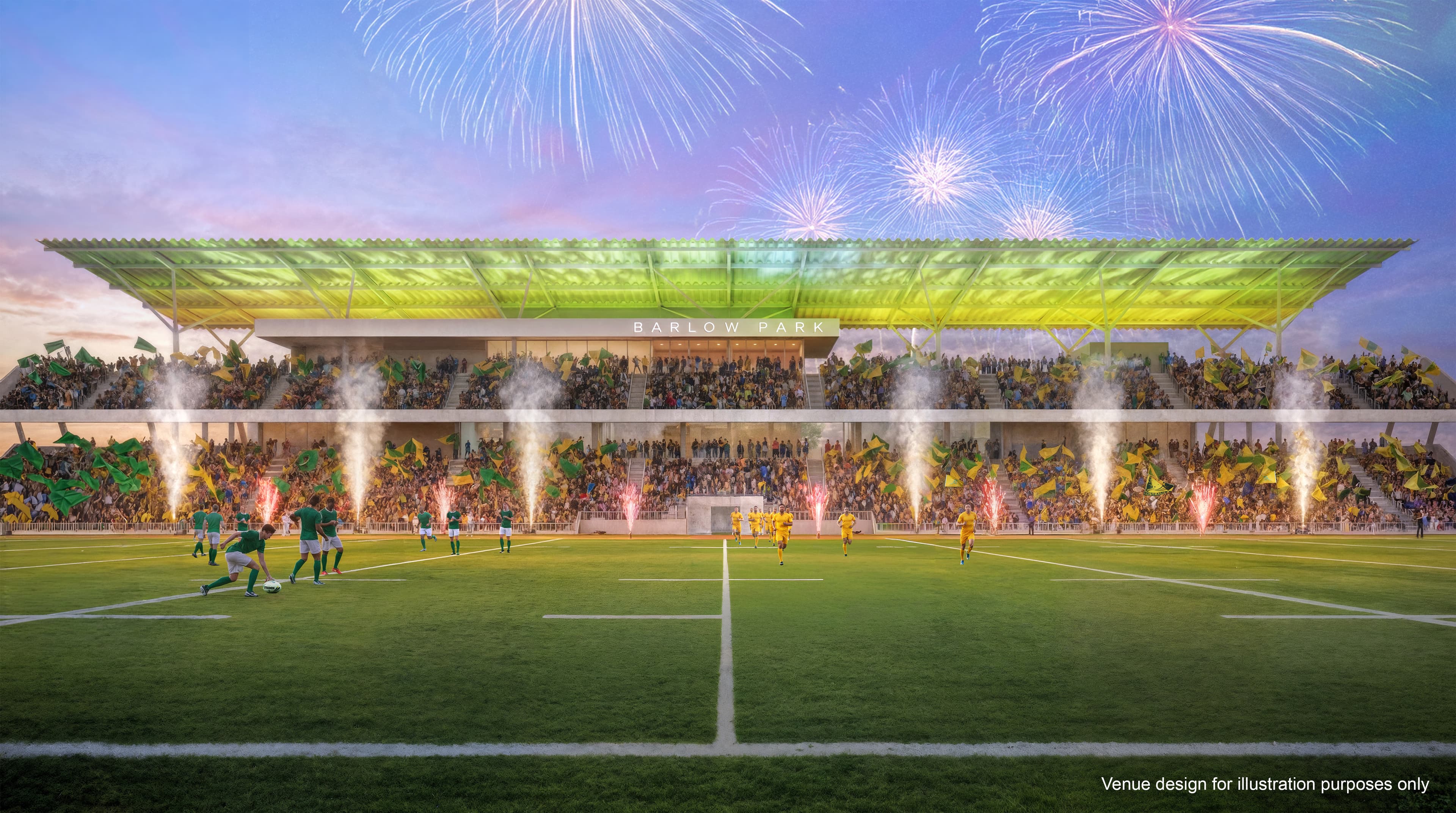 Render of the new grandstand at Barlow Park Stadium, Cairns