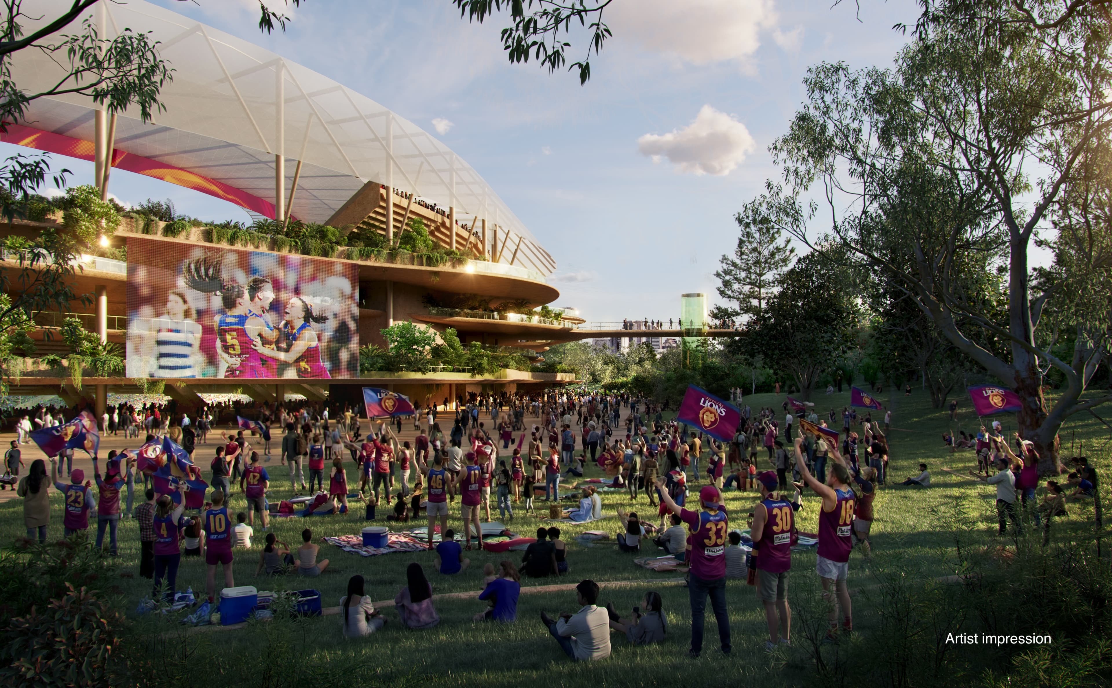 Brisbane Stadium_Outside crowd watching AFL game