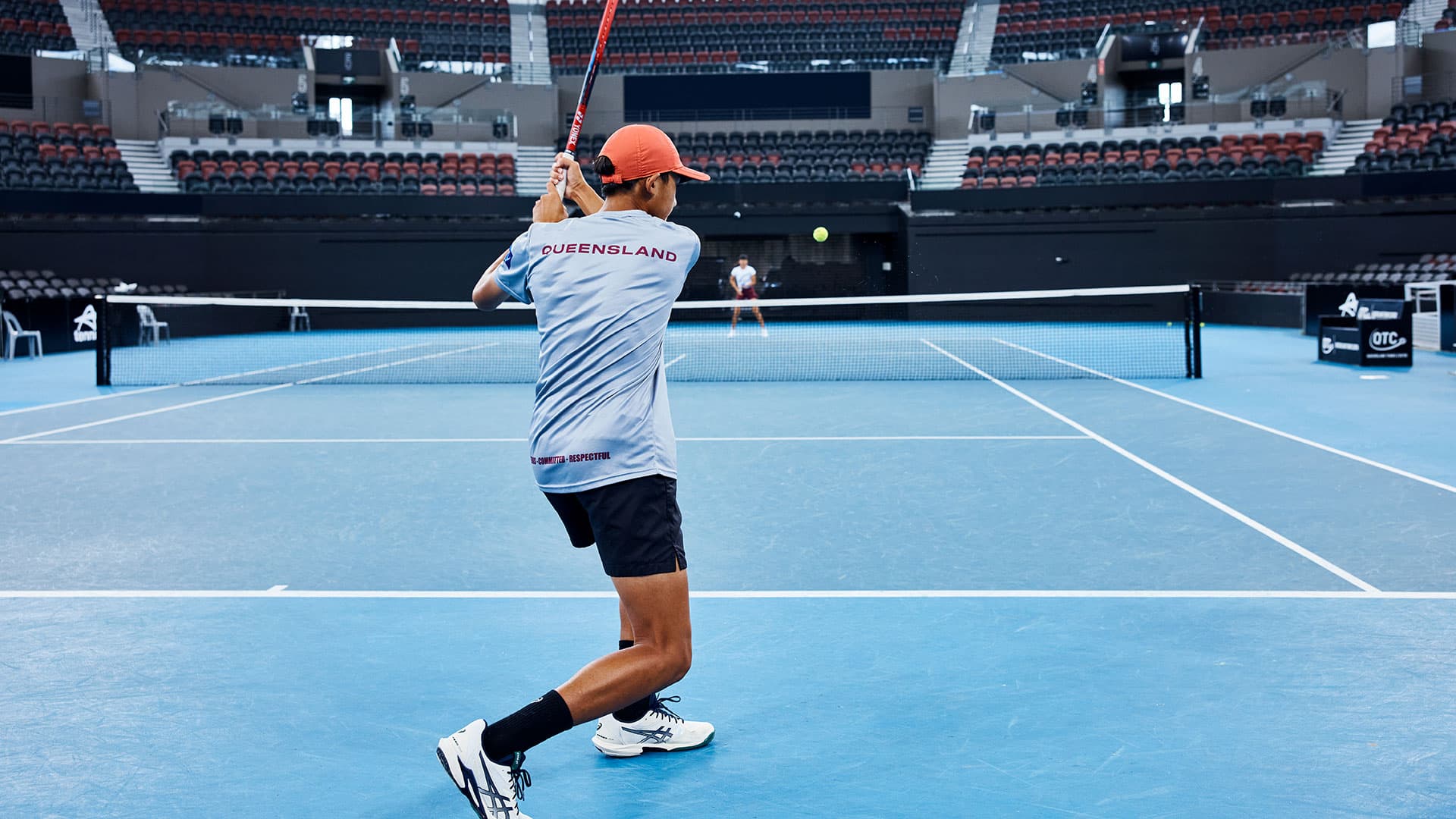 Young male athlete on Pat Rafter Arena. 