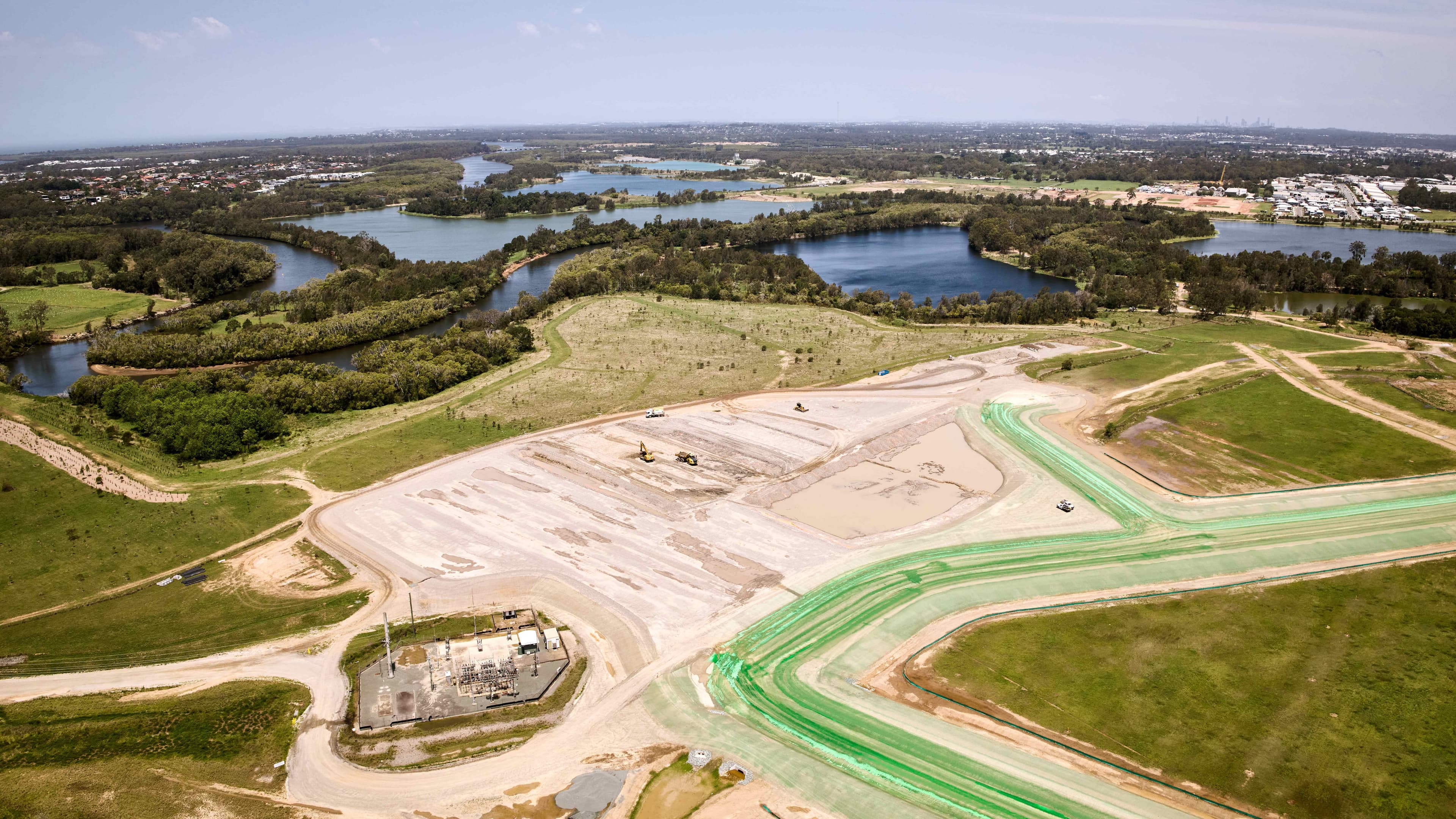 Drone view of earth works at the site of the Moreton Bay Indoor Sport Centre