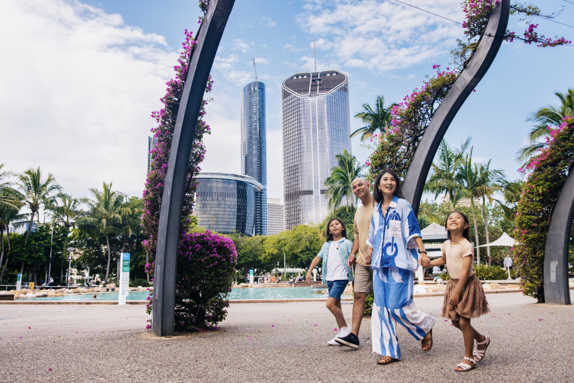 Family enjoying a day out at SouthBank in Brisbane