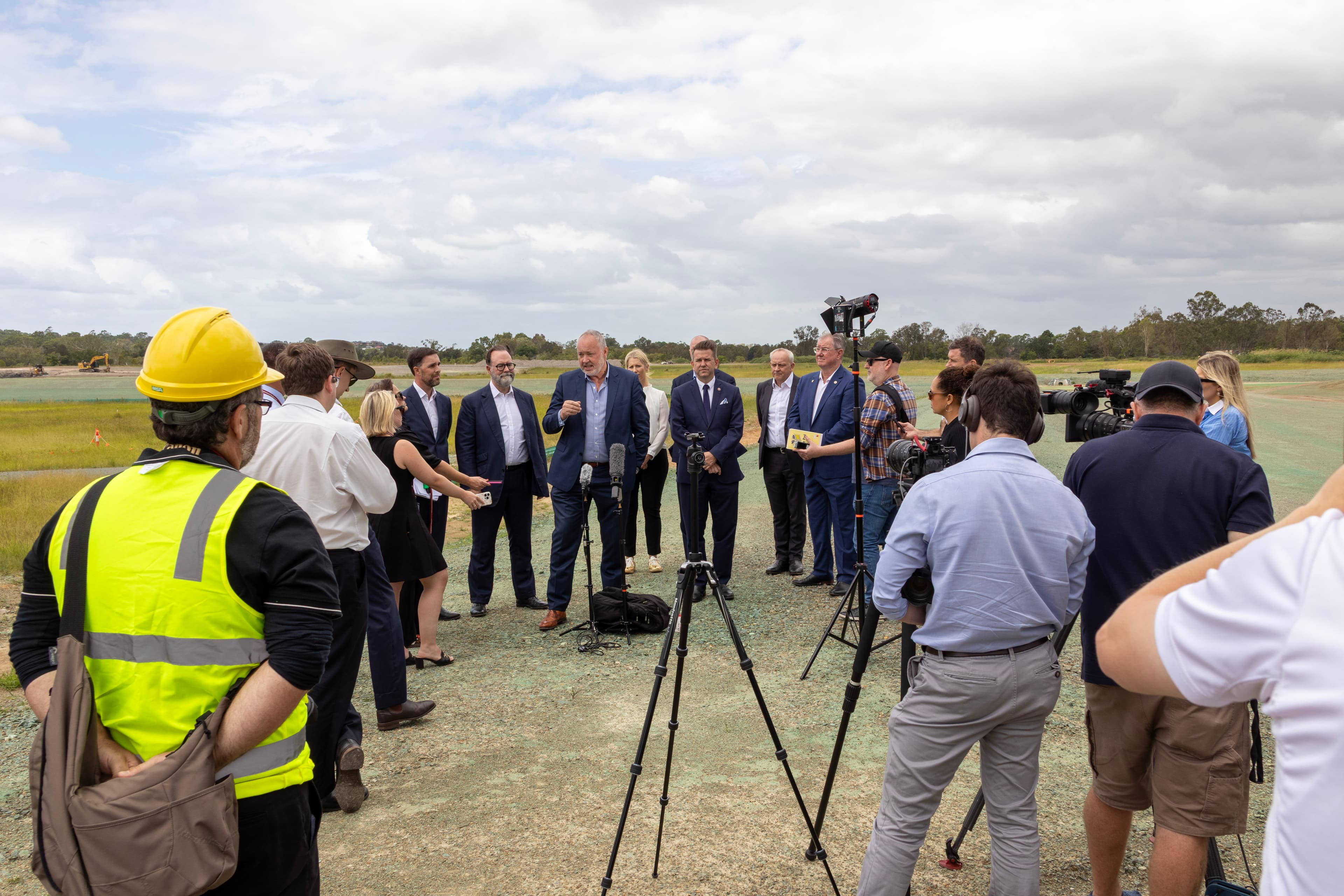 GIICA CEO Simon Crooks presenting to the media at the site of the Moreton Bay Indoor Sport Centre