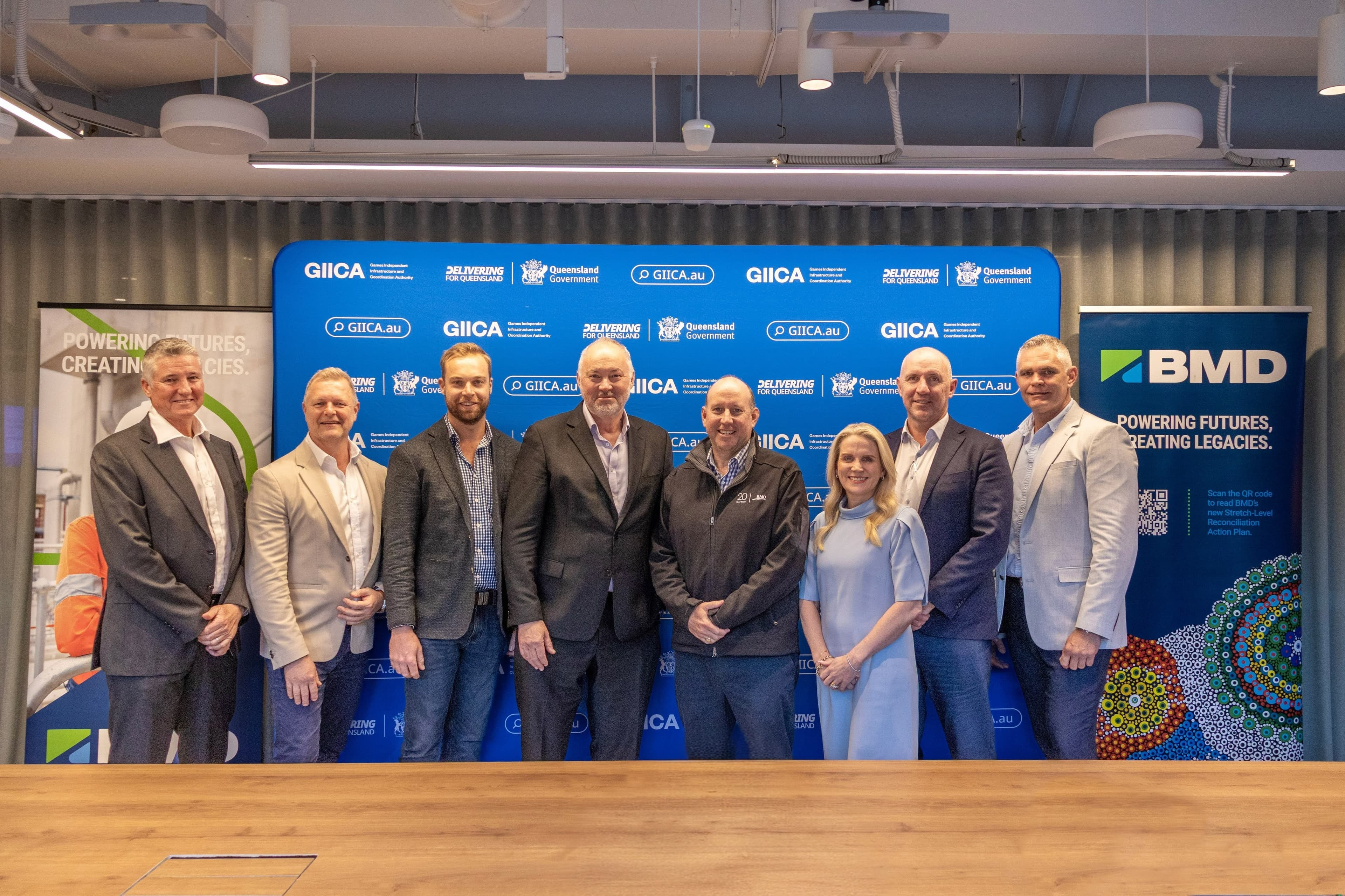 GIICA Executive Team and BMD executive team post for a photo in front of GIICA and BMD signage