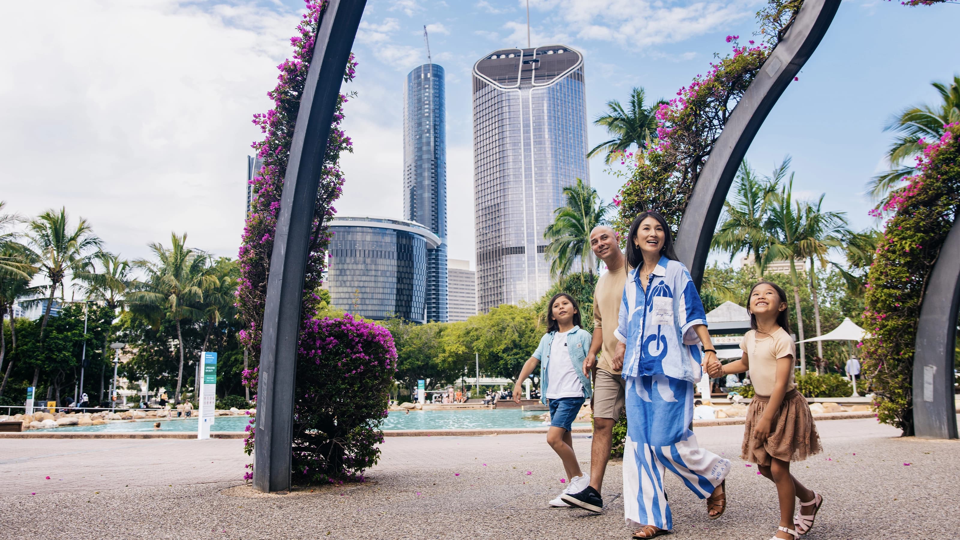 Family walking along Southbank