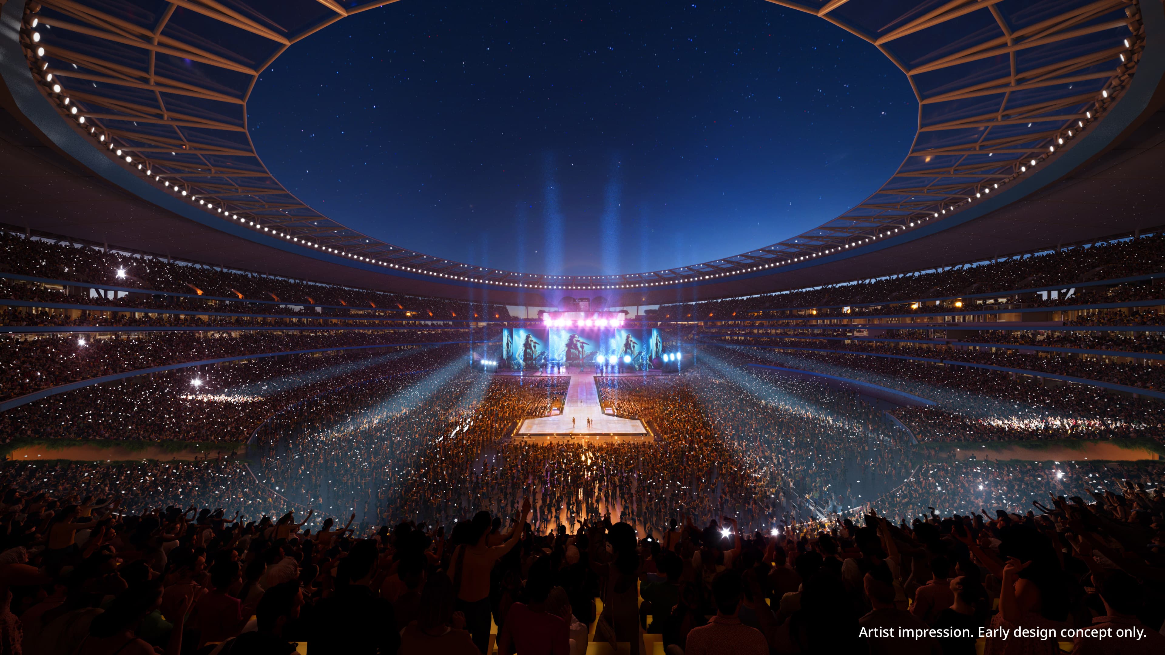 Brisbane Stadium interior render of concert