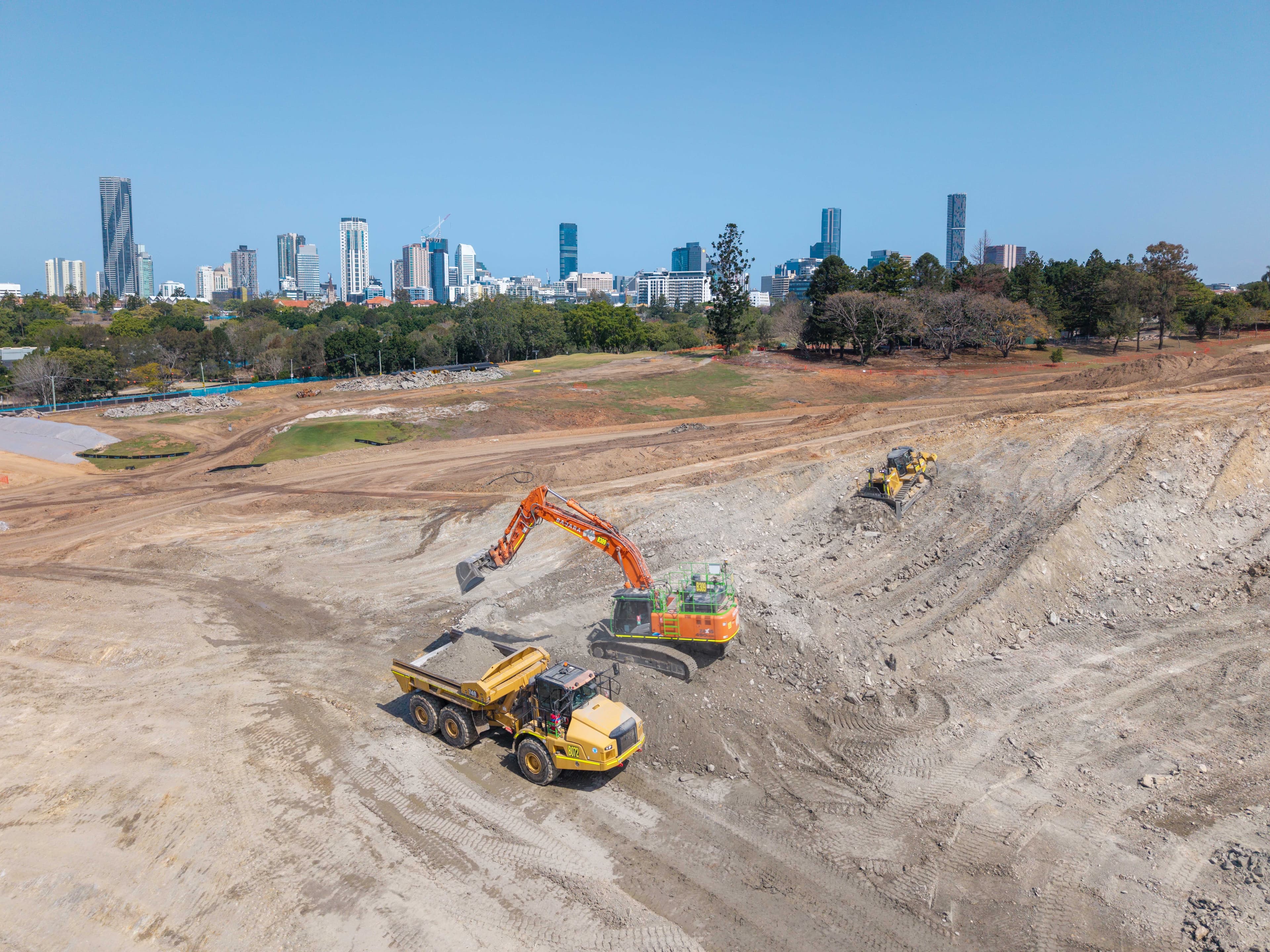 Machinery on site at Victoria Park for Brisbane Stadium early works.