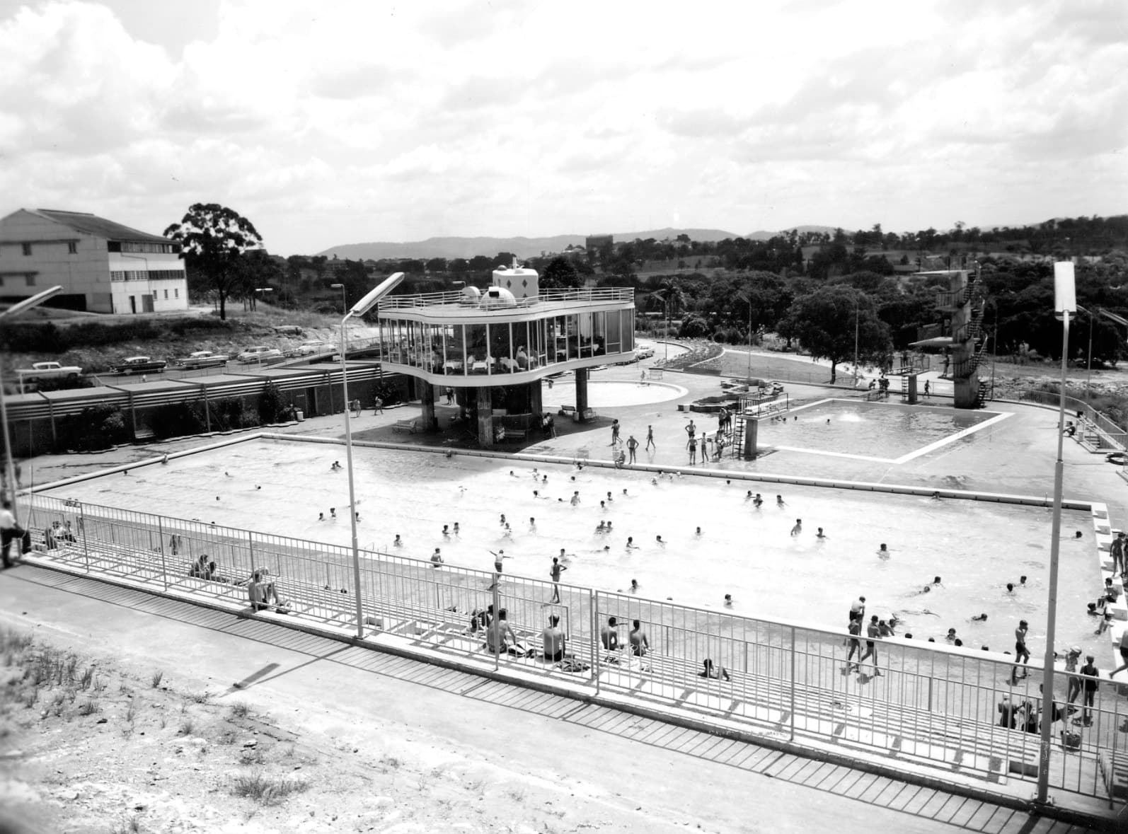 Centenary Swimming Pool from Gregory Terrace, 14 February 1962