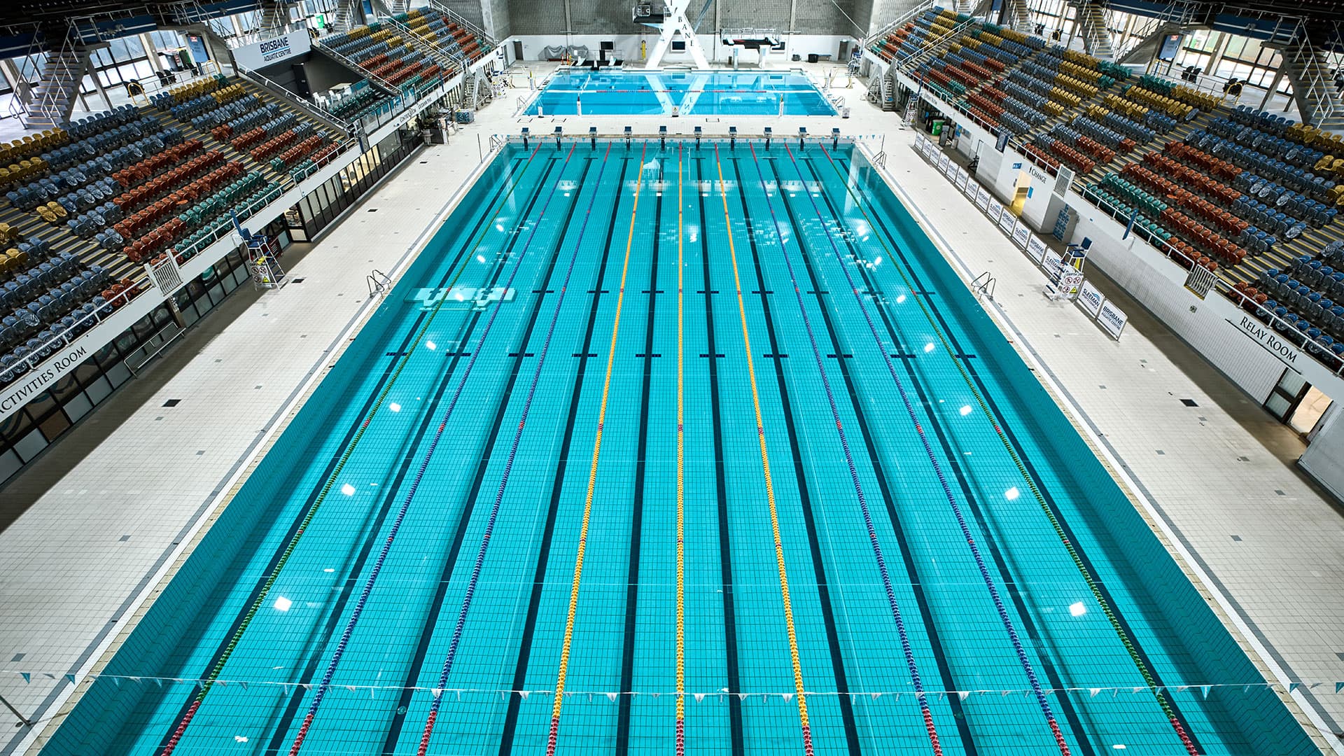 An overhead view of the pool at the Brisbane Aquatic Centre
