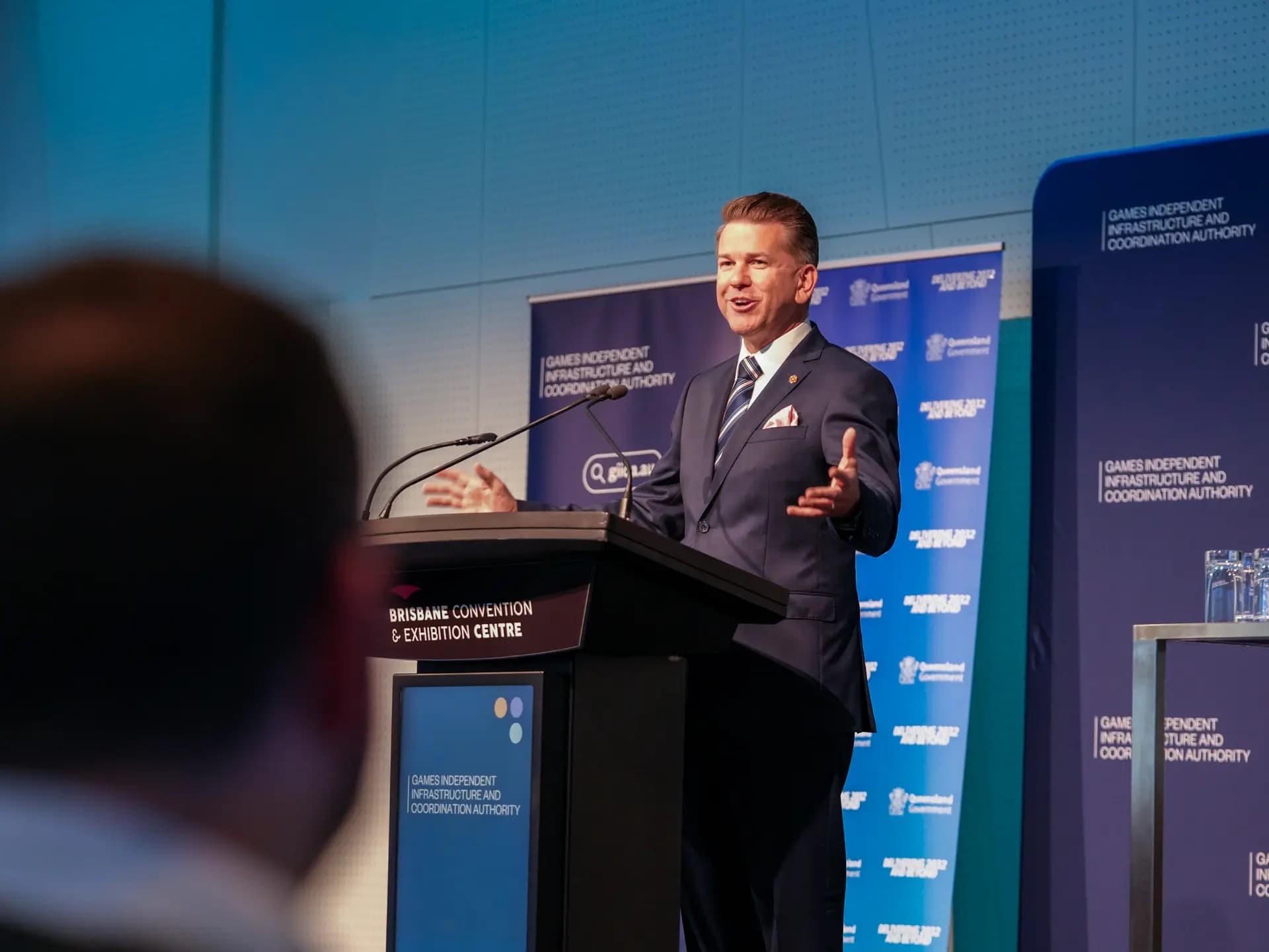 GIICA Chairman Jarrod Bleijie MP presenting at the GIICA Industry Briefing, 1 August 2025